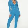Fashion Nova Denver Ribbed Jumpsuit - Blue Jumpsuits