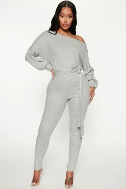 Fashion Nova Jumpsuits Chill Day Cozy Jumpsuit - Heather Grey