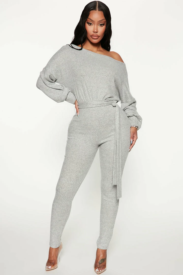Fashion Nova Jumpsuits Chill Day Cozy Jumpsuit - Heather Grey