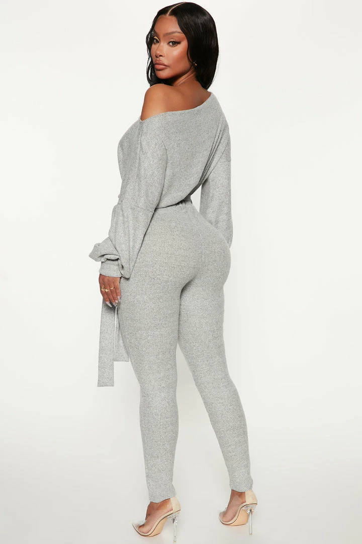 Fashion Nova Jumpsuits Chill Day Cozy Jumpsuit - Heather Grey