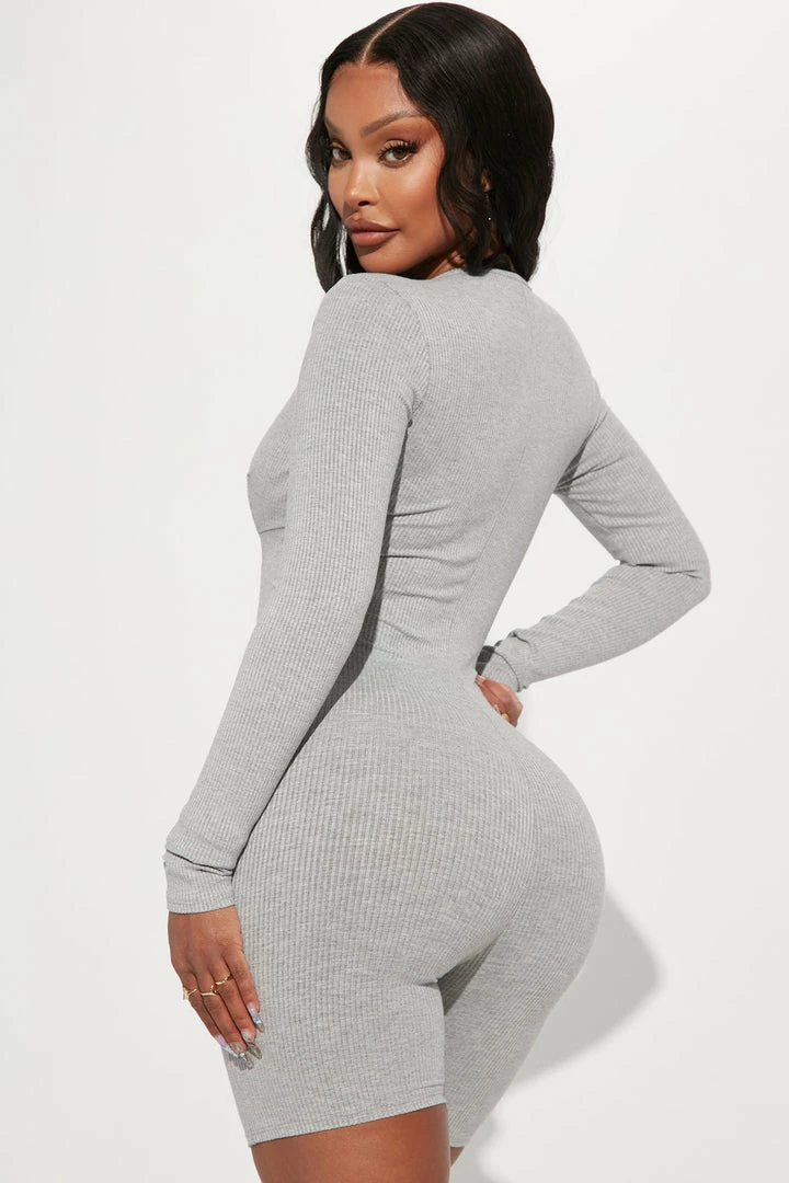 Fashion Nova Addison Snatched Romper - Heather Grey Rompers