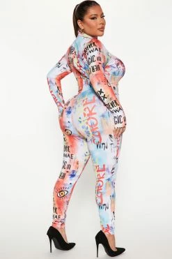 Fashion Nova Conversation Starter Printed Jumpsuit - Orange/combo