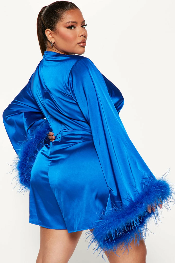 Fashion Nova Rompers She's A Ten Satin Feather Romper - Royal