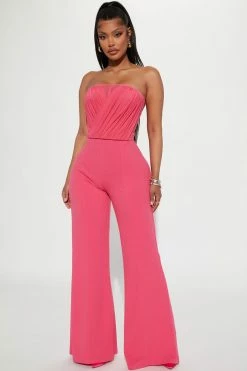 Fashion Nova Madison Mesh Jumpsuit - Fuchsia