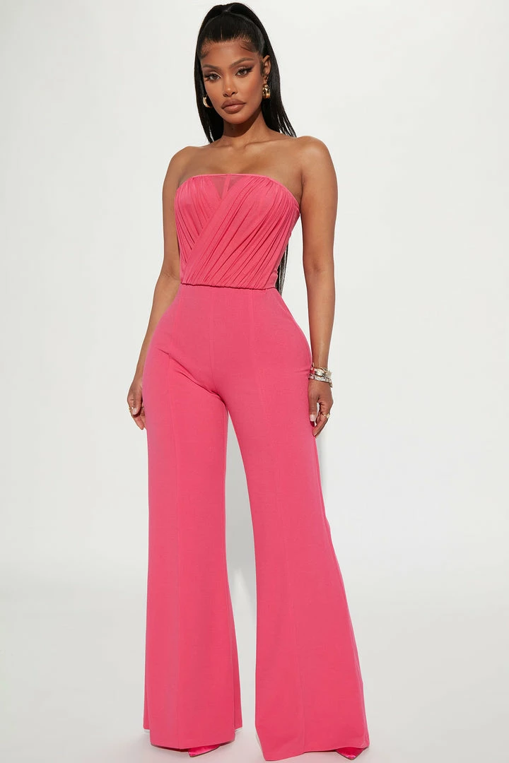 Fashion Nova Madison Mesh Jumpsuit - Fuchsia
