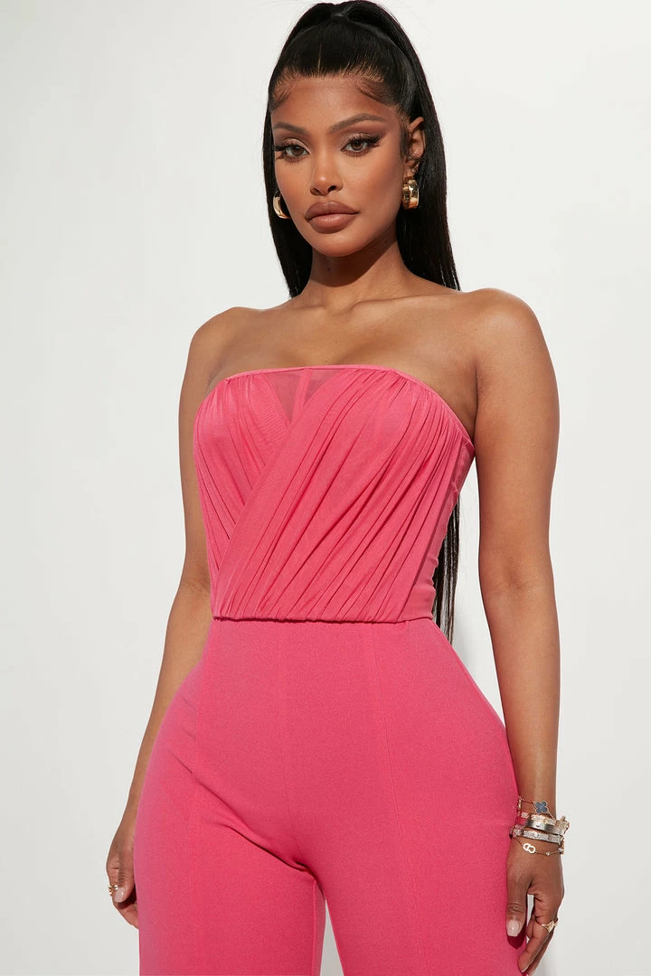 Fashion Nova Madison Mesh Jumpsuit - Fuchsia