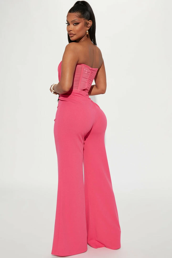 Fashion Nova Madison Mesh Jumpsuit - Fuchsia