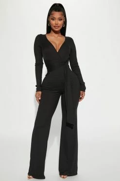 Fashion Nova Hayden Slinky Rib Jumpsuit - Black Jumpsuits