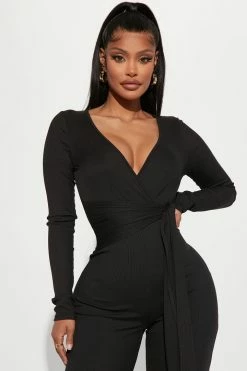 Fashion Nova Hayden Slinky Rib Jumpsuit - Black Jumpsuits