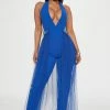 Fashion Nova She's A Party Girl Tulle Jumpsuit - Royal Jumpsuits