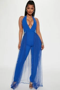 Fashion Nova She's A Party Girl Tulle Jumpsuit - Royal Jumpsuits