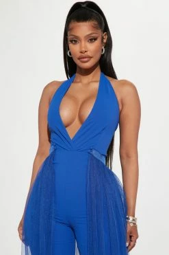 Fashion Nova She's A Party Girl Tulle Jumpsuit - Royal Jumpsuits
