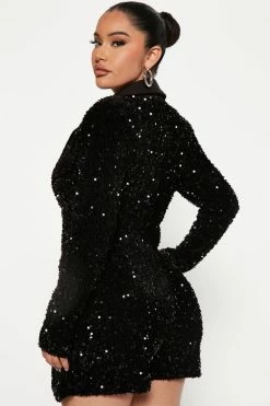 Fashion Nova Material Girl Sequin Blazer Romper - Black