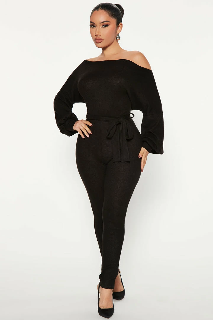 Fashion Nova Chill Day Cozy Jumpsuit - Black