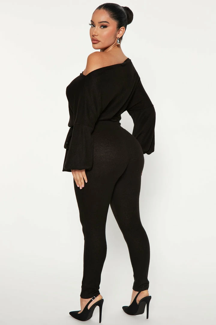 Fashion Nova Chill Day Cozy Jumpsuit - Black