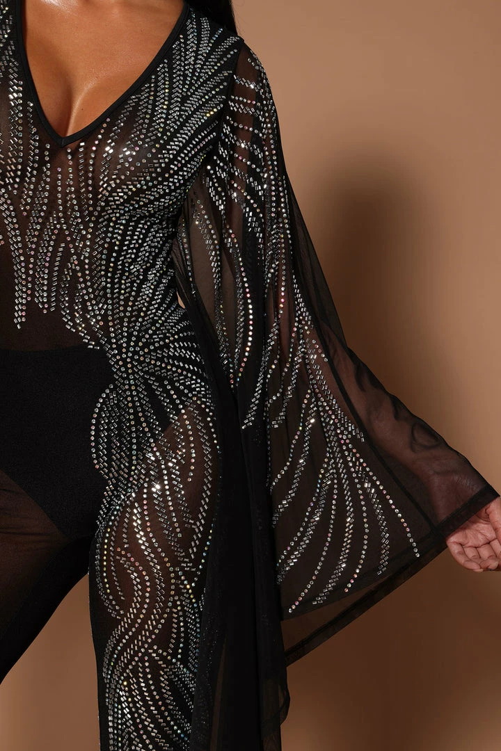 Fashion Nova Just A Dream Rhinestone Jumpsuit - Black Jumpsuits