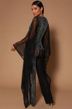 Fashion Nova Just A Dream Rhinestone Jumpsuit - Black Jumpsuits