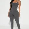 Fashion Nova Nova Season Mineral Wash Rib Jumpsuit - Charcoal Jumpsuits