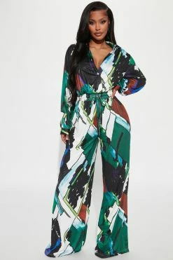 Fashion Nova Penelope Printed Jumpsuit - Olive/combo