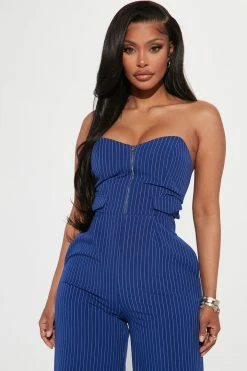 Fashion Nova Nicole Pinstripe Jumpsuit - Blue/combo