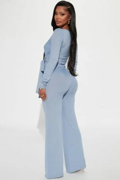 Fashion Nova Hayden Slinky Rib Jumpsuit - Dusty Blue