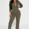 Fashion Nova Dreaming Of Denim Jumpsuit - Olive
