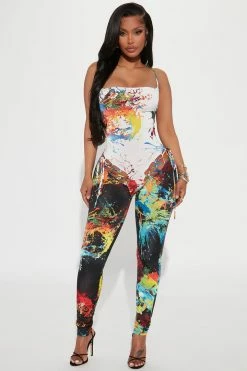 Fashion Nova Priscilla Paint Splatter Jumpsuit - White/combo Jumpsuits