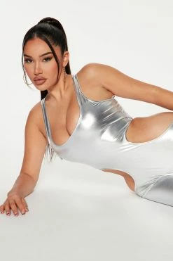 Fashion Nova Your Future Girl Metallic Jumpsuit - Silver Jumpsuits