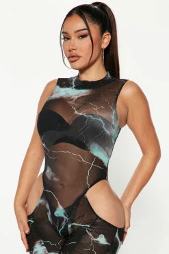 Fashion Nova Jumpsuits Stormy Weather Jumpsuit - Aqua/Combo