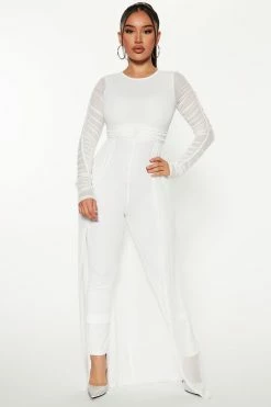 Fashion Nova Better Make Sure Mesh Jumpsuit - White