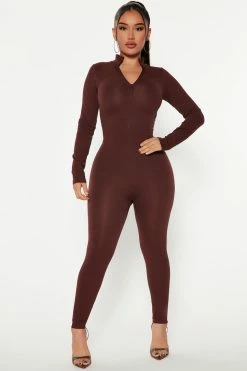 Fashion Nova Sasha Seamless Jumpsuit - Chocolate Jumpsuits