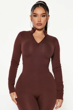 Fashion Nova Sasha Seamless Jumpsuit - Chocolate Jumpsuits