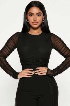 Fashion Nova Jumpsuits Better Make Sure Mesh Jumpsuit - Black