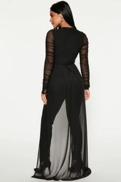 Fashion Nova Jumpsuits Better Make Sure Mesh Jumpsuit - Black