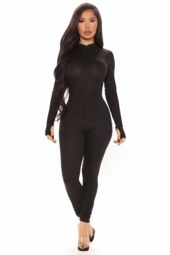 Fashion Nova Houston Hottie Thumbhole Jumpsuit - Black Jumpsuits