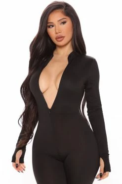 Fashion Nova Houston Hottie Thumbhole Jumpsuit - Black Jumpsuits