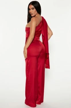 Fashion Nova Sophisticated Satin Jumpsuit - Red Jumpsuits