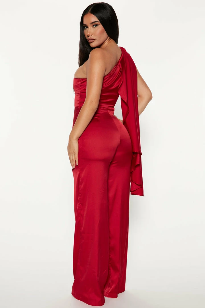 Fashion Nova Sophisticated Satin Jumpsuit - Red Jumpsuits