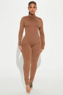 Fashion Nova Jumpsuits Dani Backless Jumpsuit - Mocha