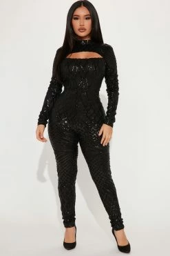 Fashion Nova Fifth Avenue Sequin Jumpsuit - Black