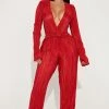 Fashion Nova Kira Plisse Jumpsuit - Burgundy Jumpsuits