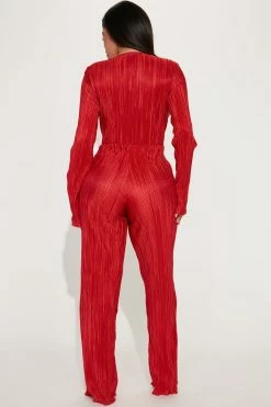 Fashion Nova Kira Plisse Jumpsuit - Burgundy Jumpsuits