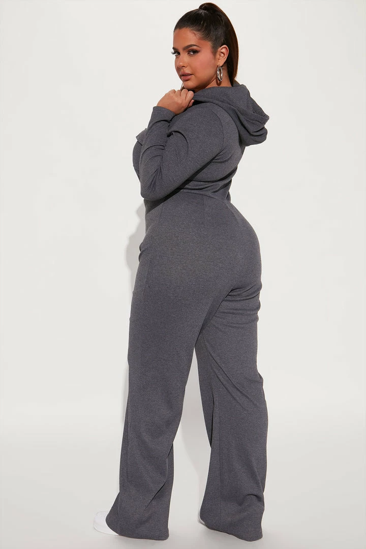 Fashion Nova Ready For The Weekend Ribbed Jumpsuit - Charcoal