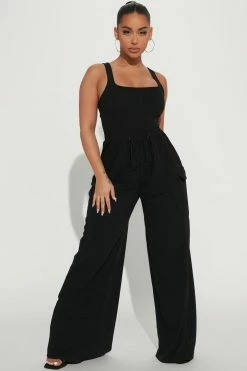 Fashion Nova Jumpsuits Willow Cargo Jumpsuit - Black