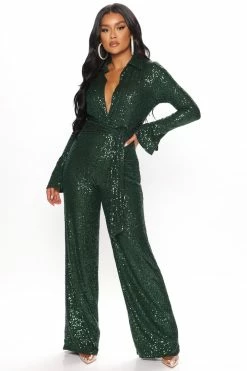 Fashion Nova Stay Classy Sequin Jumpsuit - Hunter