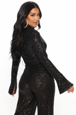 Fashion Nova Wide Leg Jumpsuits Stay Classy Sequin Jumpsuit - Black