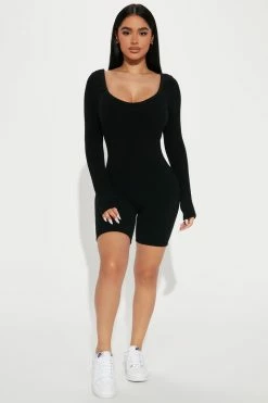 Fashion Nova Kenna Baby Snatched Romper - Black Rompers