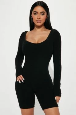 Fashion Nova Kenna Baby Snatched Romper - Black Rompers
