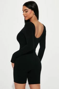 Fashion Nova Kenna Baby Snatched Romper - Black Rompers