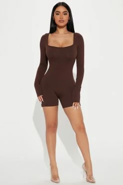 Fashion Nova Darian Double Lined Romper - Chocolate Rompers